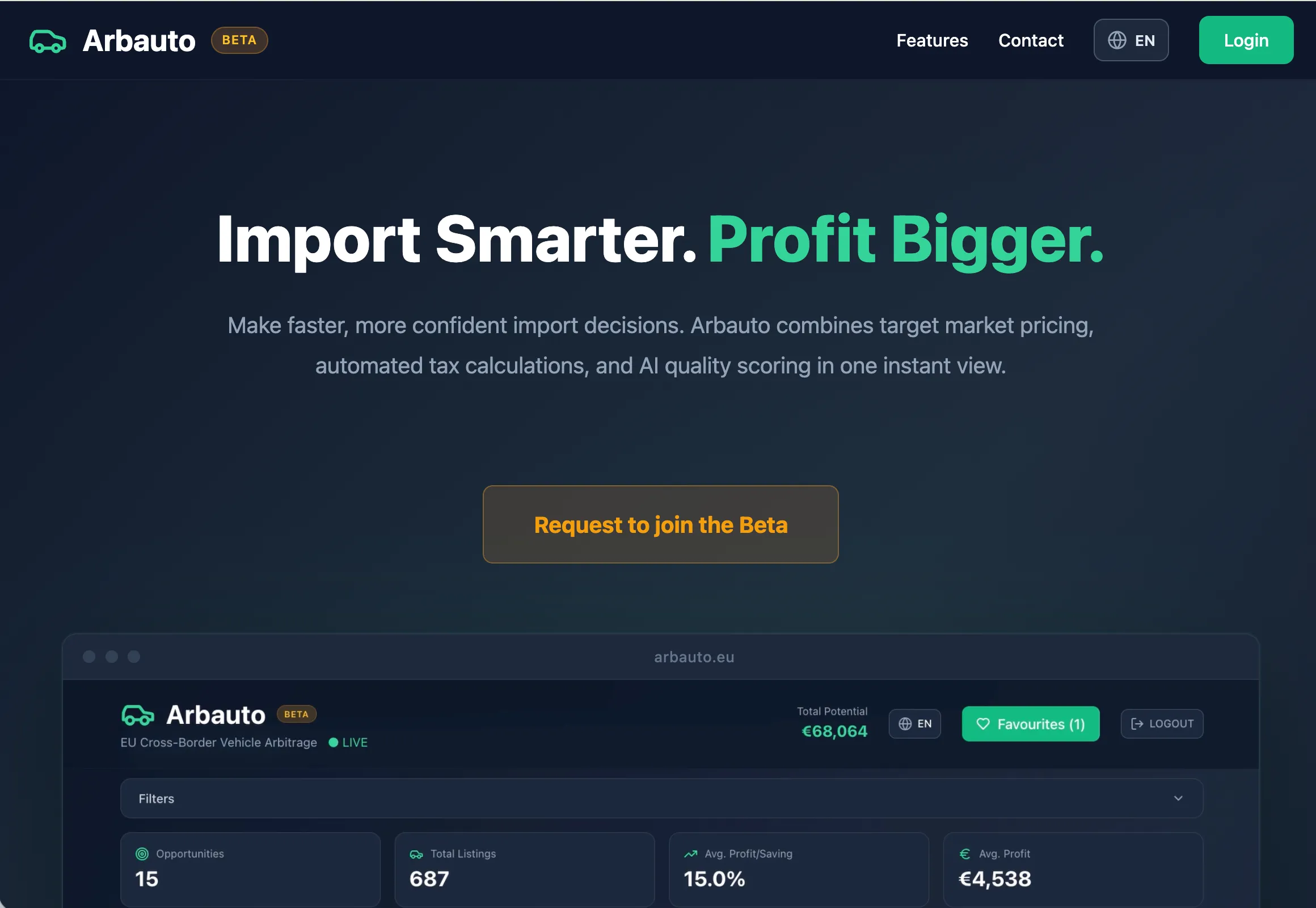 Arbauto marketing site: Import smarter, profit bigger